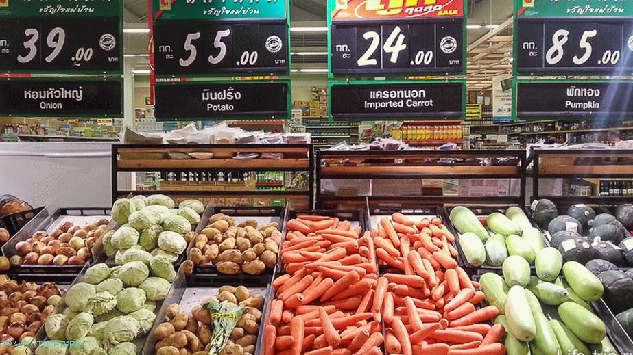 Szokásos zöldségek a Big C-ben az árakkal