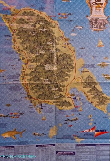 Ko Chang térkép tereptárgyakkal és aláírásokkal