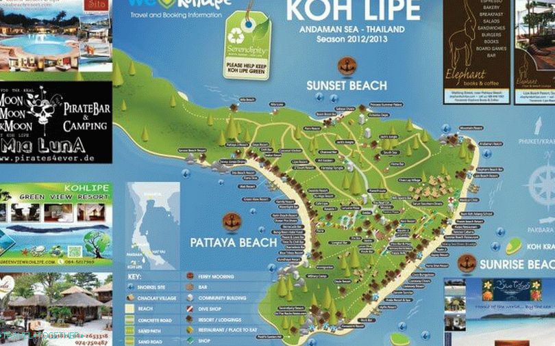 Koh Lipe-sziget térképe a szállodákkal