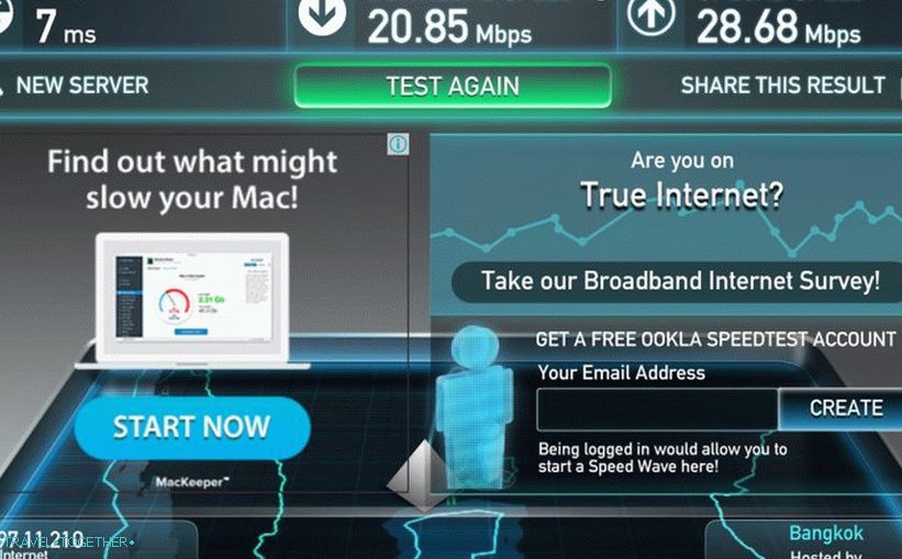 A Wifi sebessége jó Thaiföldnek